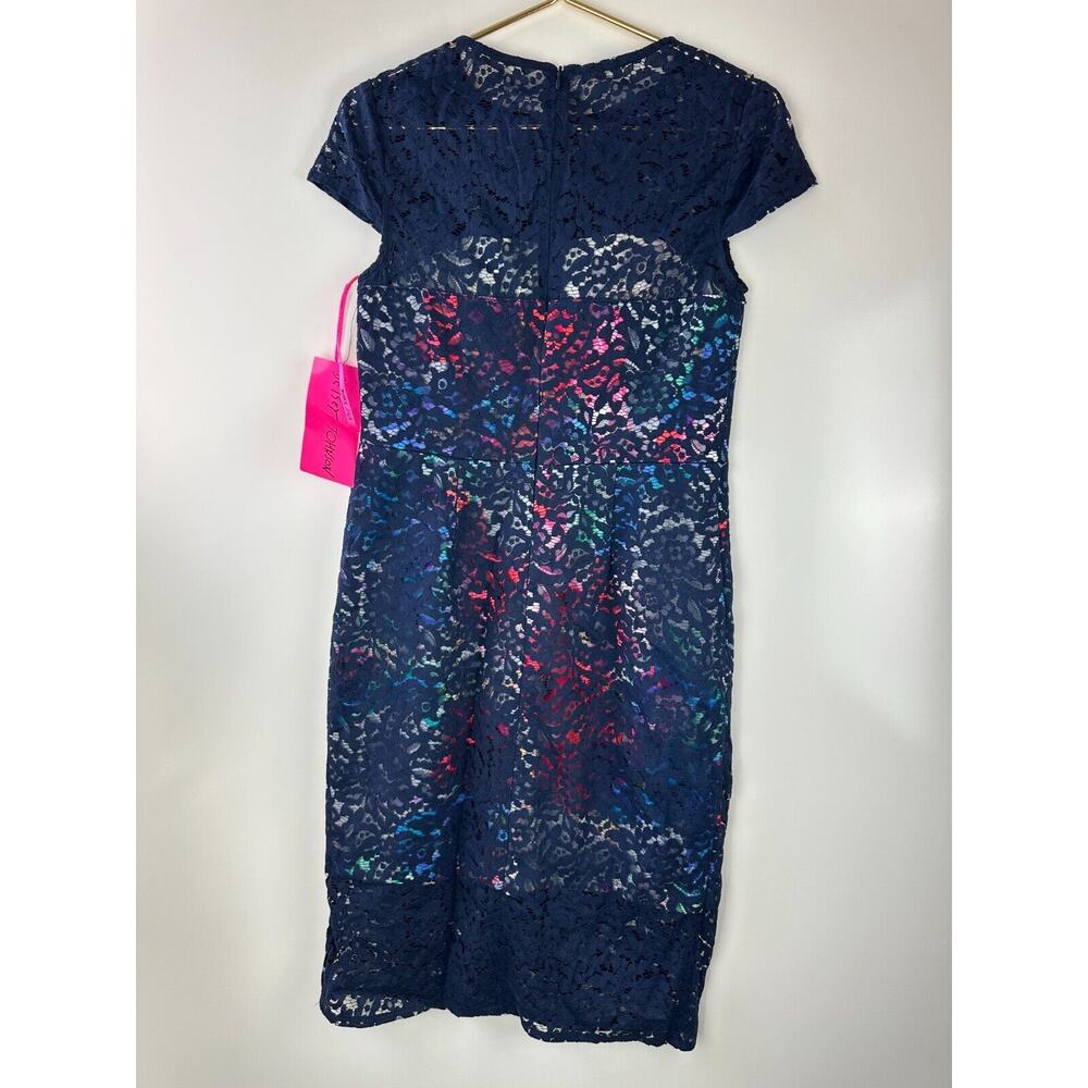 NWT Betsey Johnson Lace Overlay Floral Sheath Dress Navy Floral Women's Size 8 - Picture 12 of 13